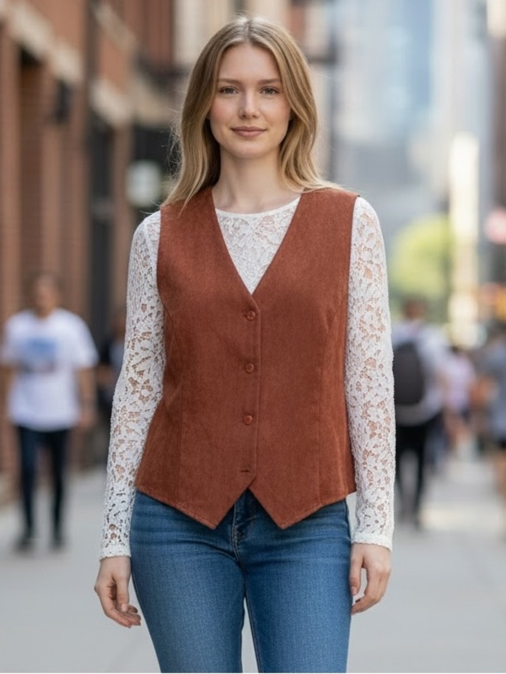 Studio C Vintage 90’s Vest Suede Brown Tan Rust Button Front Size 14 Women’s